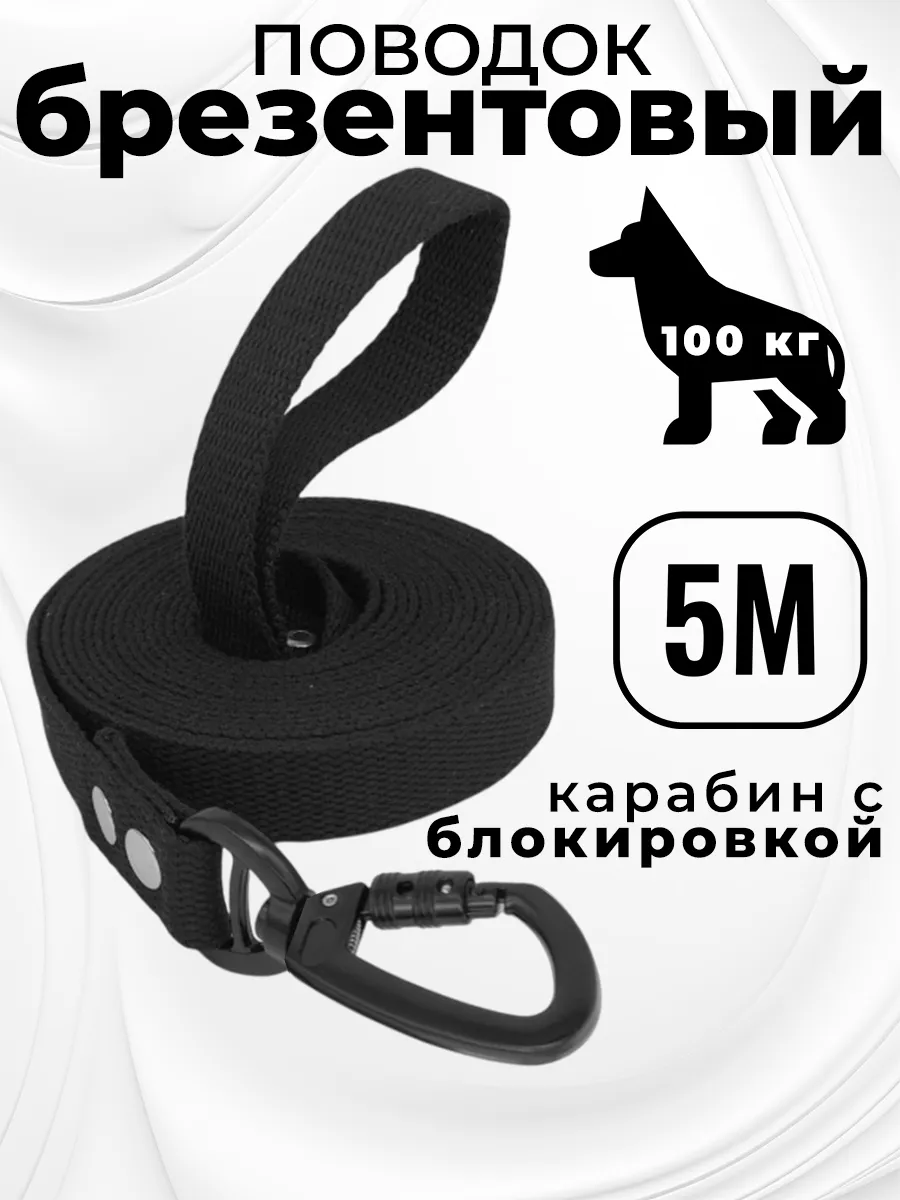Поводок для собак средних и крупных пород брезентовый 5 м
