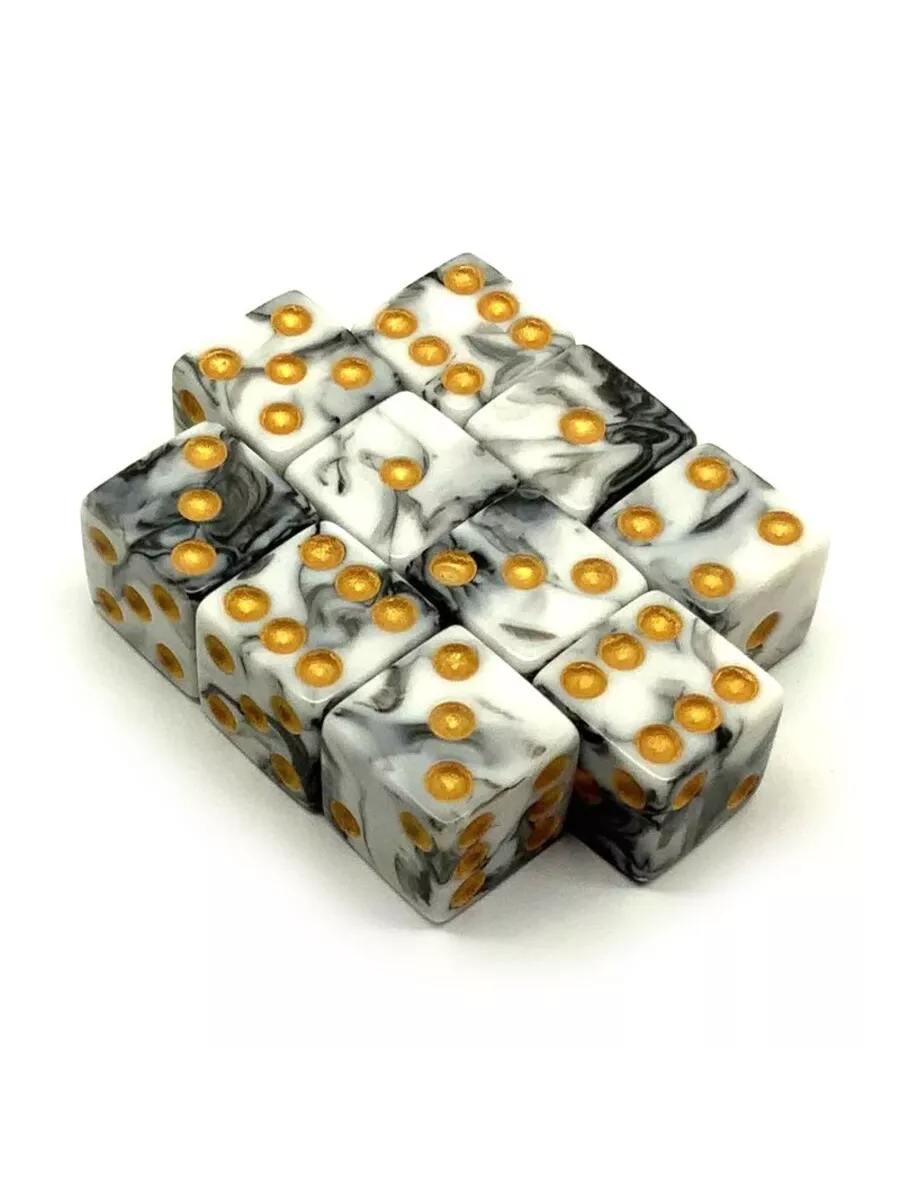 Кубики игральные D6 Белый Мрамор 16мм 10шт dnd