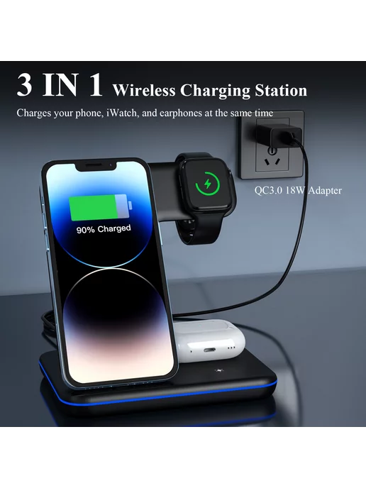minthouz 3-in-1 Wireless 15W Fast Charge Station with Adapter, 15 Вт, фото 2