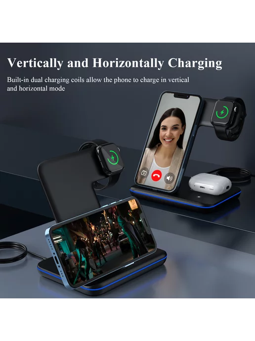 minthouz 3-in-1 Wireless 15W Fast Charge Station with Adapter, 15 Вт, фото 3