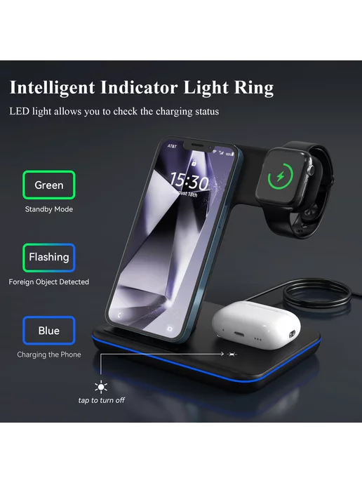 minthouz 3-in-1 Wireless 15W Fast Charge Station with Adapter, 15 Вт, фото 4