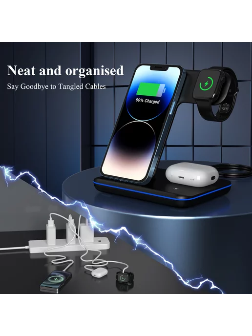 minthouz 3-in-1 Wireless 15W Fast Charge Station with Adapter, 15 Вт, фото 6