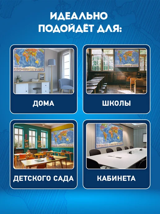 Brauberg Карта мира политическая на стену интерактивная 117х80 1 28М, вариант, фото 4