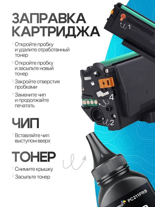 INK PRO Заправочный комплект тонер для принтера Pantum PC-211RB, вариант, фото 4