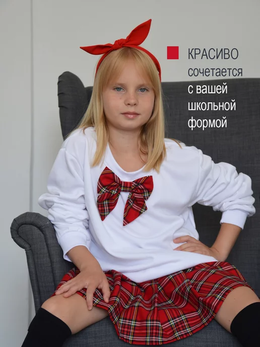 Bertoldi Галстук бантик женский брошь в синюю клетку школьный, красный, фото 3