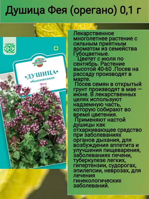 ГАВРИШ Душица семена 2 пакета по 0,1 г, 0,1 г, фото 2