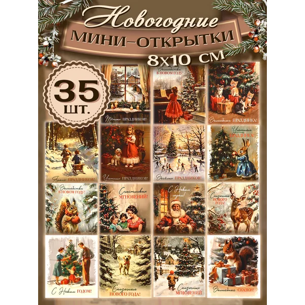 Новогодние мини открытки для подарка на новый год 2026