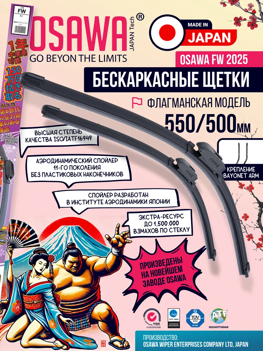 550 500 мм Щетки стеклоочистителя бескаркасные. Дворники
