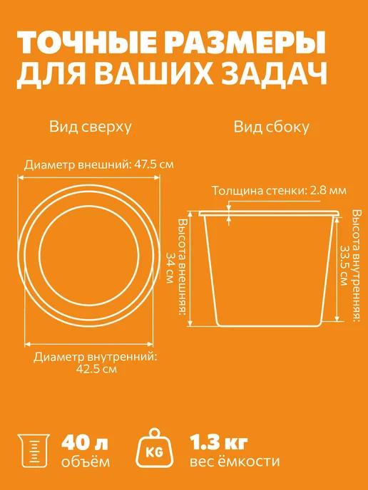 startul Таз строительный круглый 40 литров, черный, фото 4
