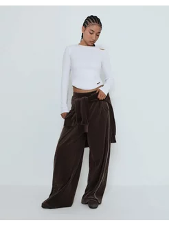 Коричневые спортивные брюки Wide leg из велюра с вышивкой Gloria Jeans 255743662 купить за 2 459 ₽ в интернет-магазине Wildberries