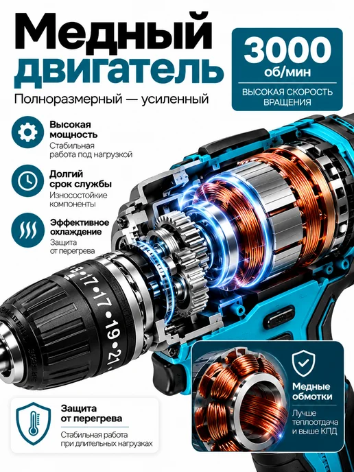 Оригинальный⠀товар Шуруповерт аккумуляторный для дома, синий, фото 7