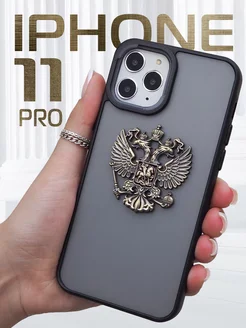 Чехол на iPhone 11 Pro Герб России РФ металлический