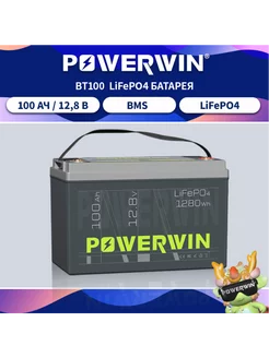 BT100 LiFePO4 Аккумулятор 12 В 100 Ач/1280 BMS POWERWIN 256220517 купить за 25 536 ₽ в интернет-магазине Wildberries