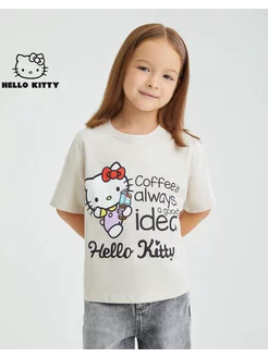 Светло-серая футболка oversize с принтом Hello Kitty