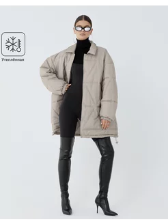 Серая стёганая куртка oversize