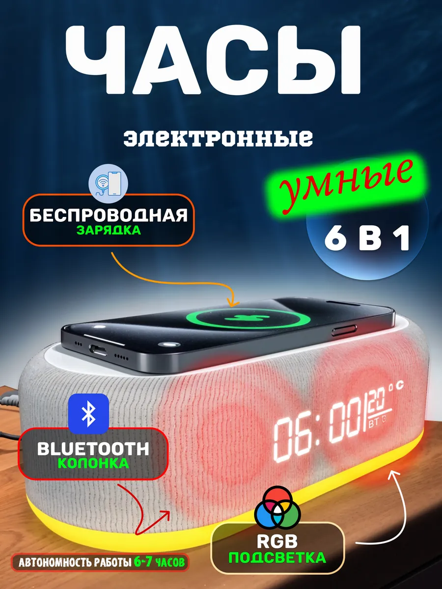 Часы настольные электронные от сети декор 6 в 1