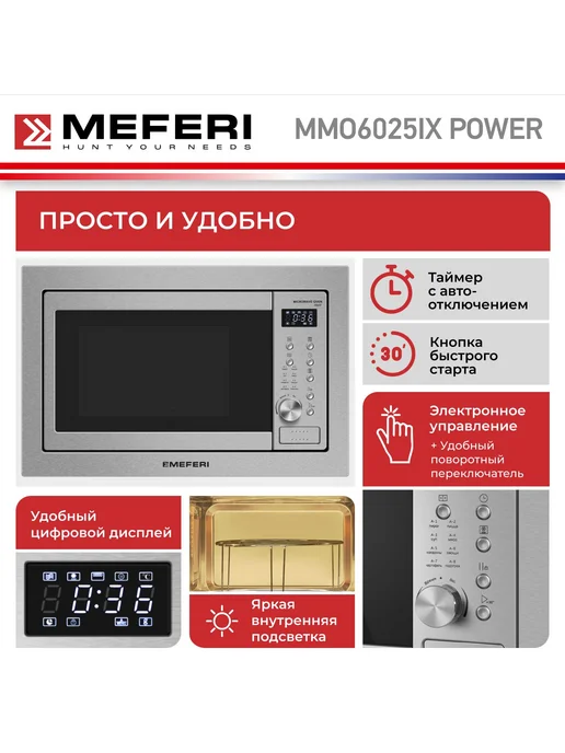 Meferi Микроволновая печь встраиваемая MMO6025IX POWER 25 л, 25 л, фото 3