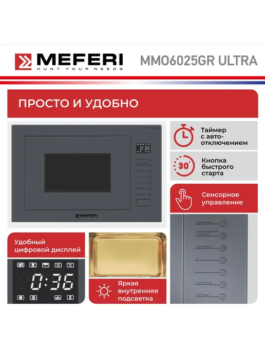 Meferi Микроволновая печь встраиваемая MMO6025GR ULTRA 25 л, 25 л, фото 2