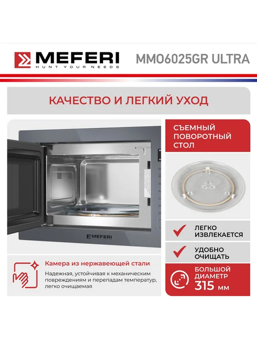 Meferi Микроволновая печь встраиваемая MMO6025GR ULTRA 25 л, 25 л, фото 4