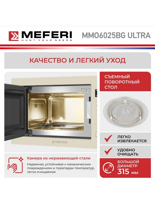Meferi Встраиваемая микроволновая печь СВЧ MMO6025BG ULTRA, 25 л, фото 5