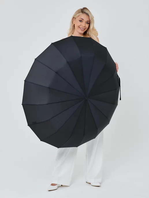 Umbrella World Зонт автомат черный антиветер складной, черный, фото 6