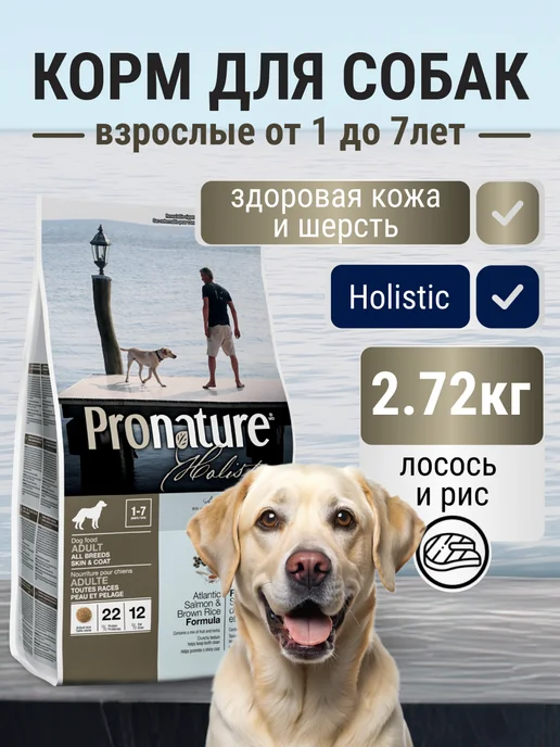 Сухой корм Pronature Holistic для собак, беззерновой, лосось, 2,72 кг