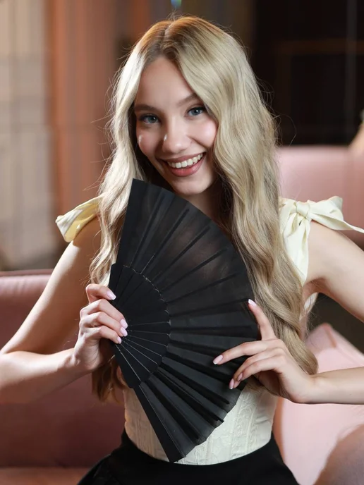 asiaveershop Веер тканевый полупрозрачный черный, черный, фото 7
