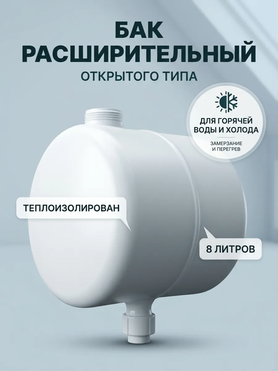 Бак расширительный открытого типа 8л с 20 муфтой под пайку