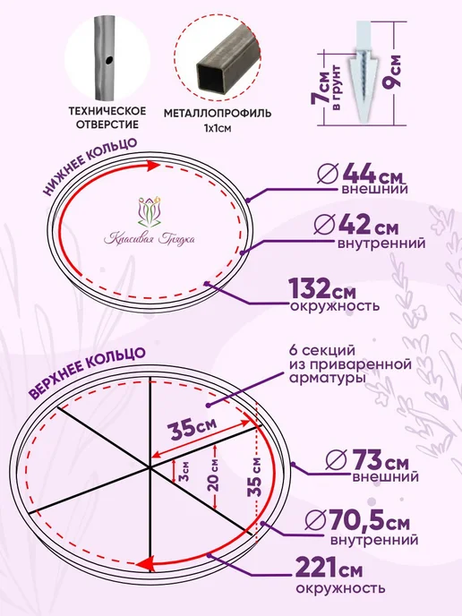 Красивая грядка Кустодержатель садовый для гортензии пионов металлический, коричневый, фото 3
