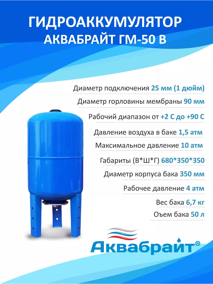 Гидроаккумулятор ГМ-50 В непроходной для воды вертикальный