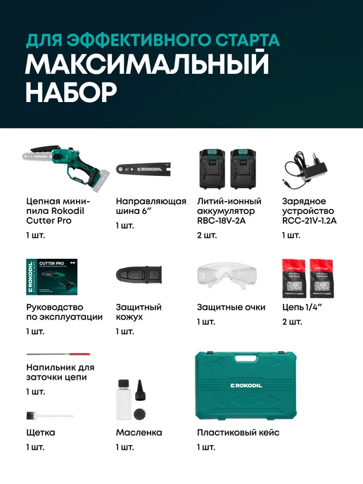 Rokodil Мини пила аккумуляторная садовая цепная мощная сучкорез, черный, фото 2