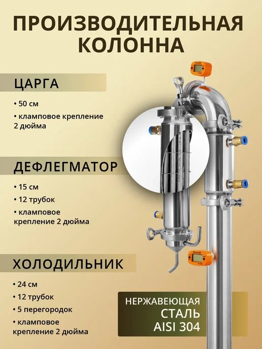 ГрадусОК.рф Бражная колонна для самогонного аппарата 2 дюйма Русич, серый, в упаковке 3 кг, фото 3