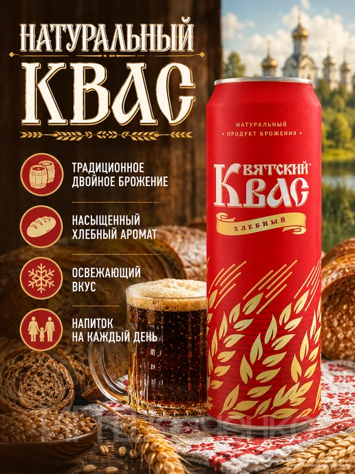 Вятич Квас Вятский "Хлебный" 1,5л 6шт, 0,45 л, 6 шт, фото 4