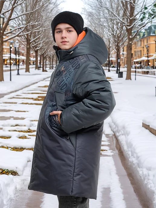 AVR BRAND Пальто зимнее на флисе, серый, фото 4