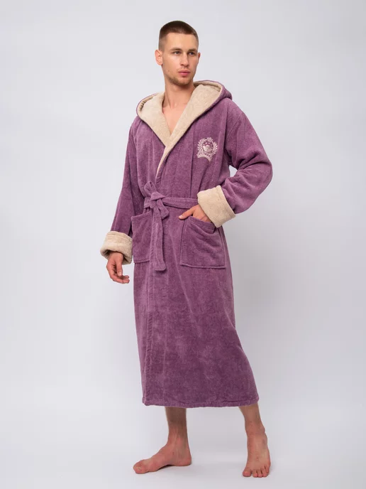 DINAR TEXTILE Халат домашний банный с капюшоном, фиолетовый, фото 2