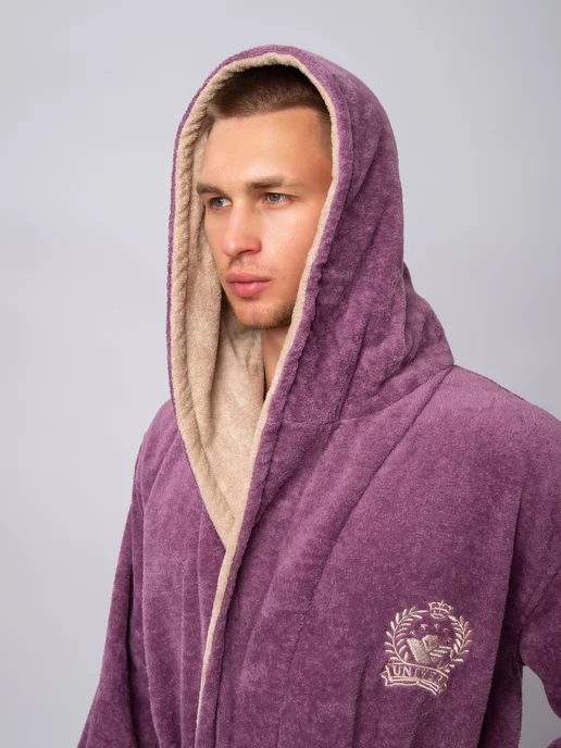 DINAR TEXTILE Халат домашний банный с капюшоном, фиолетовый, фото 4