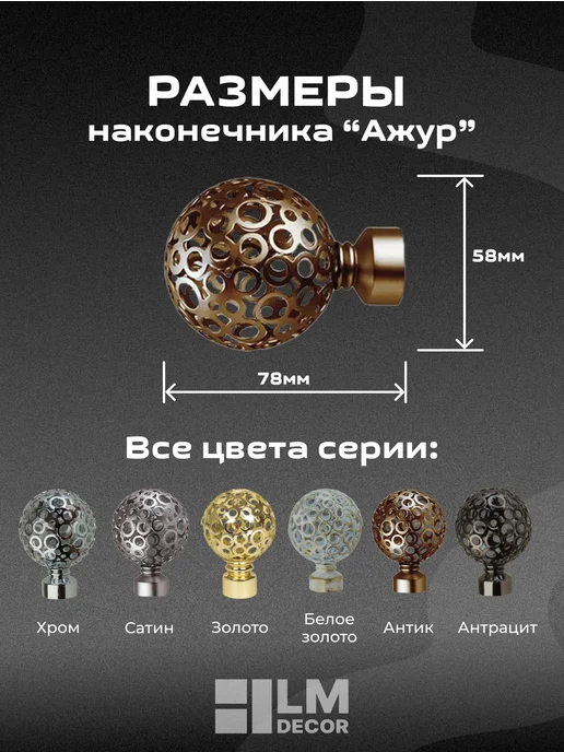 LM Decor Наконечники для карниза "Ажур" 16 мм Антик - 2 шт, 2 шт, фото 3
