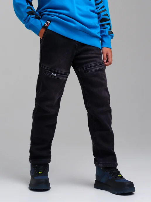 PlayToday Джинсы regular fit утепленные флисом, серый, фото 4