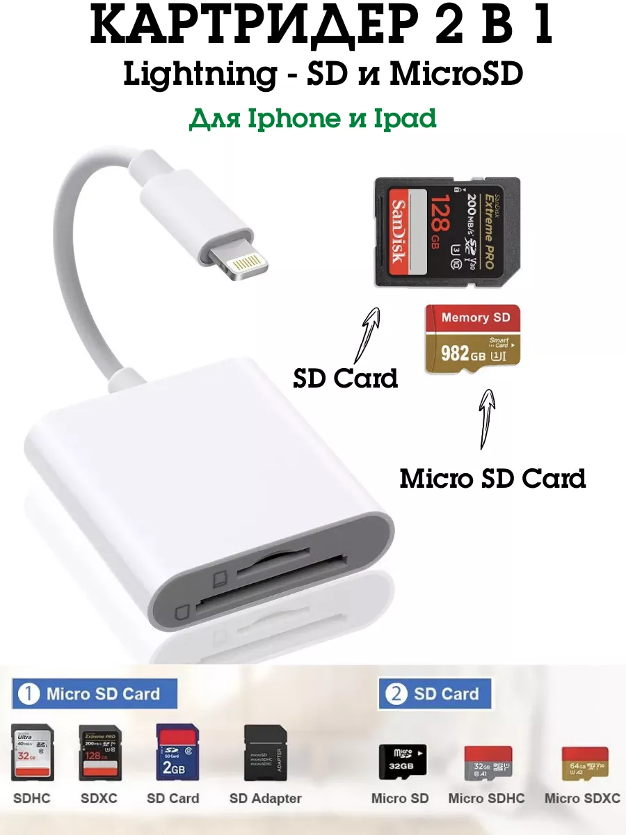 Картридер для Iphone lightning - SD и MicroSD