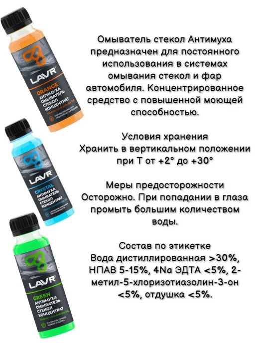 LAVR Жидкость стеклоомывателя летняя Антимуха, 120 мл, фото 4