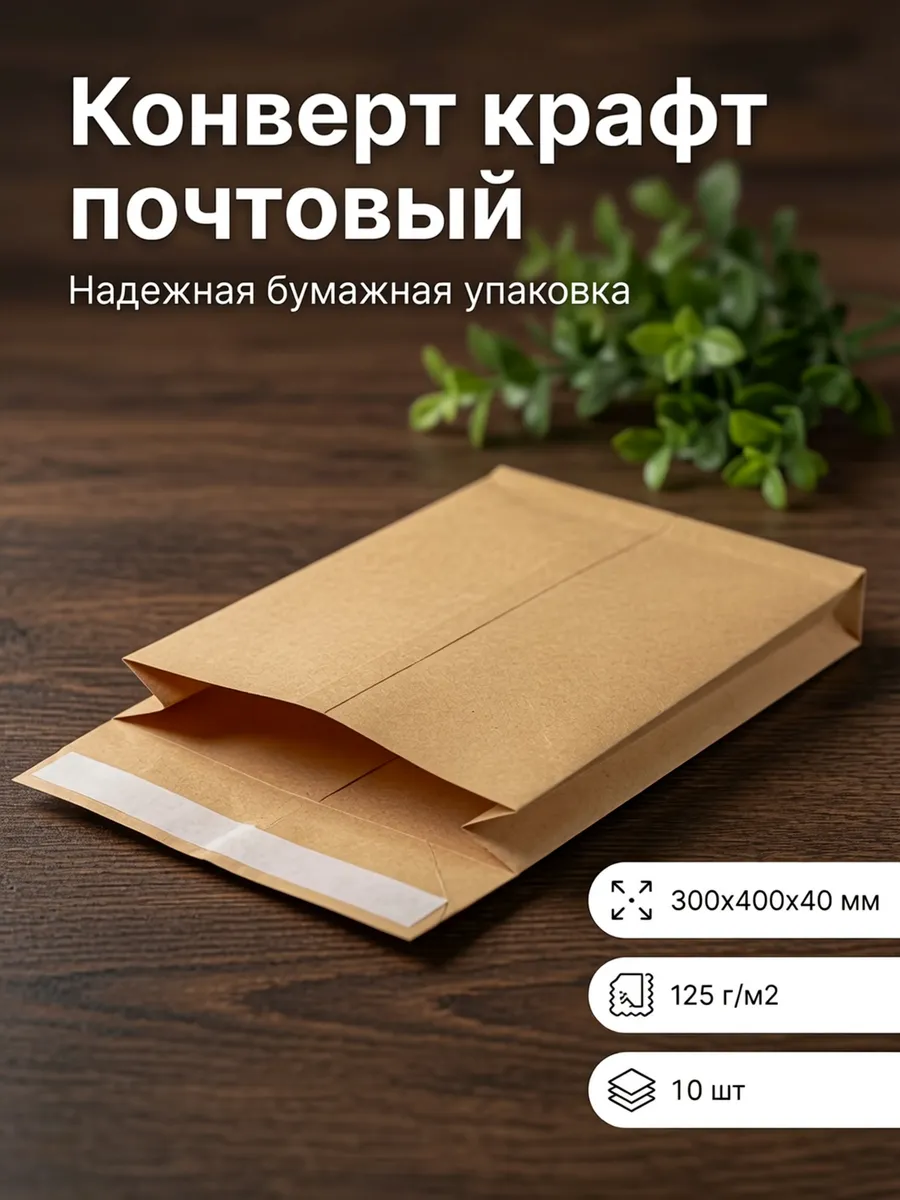 Крафт конверт Е4+ для листов A4 30х40х4 см
