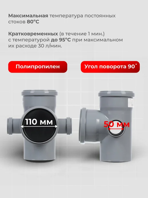 RTP Крестовина канализационная двухплоскостная 110х110х50 90°, 110x50, фото 2