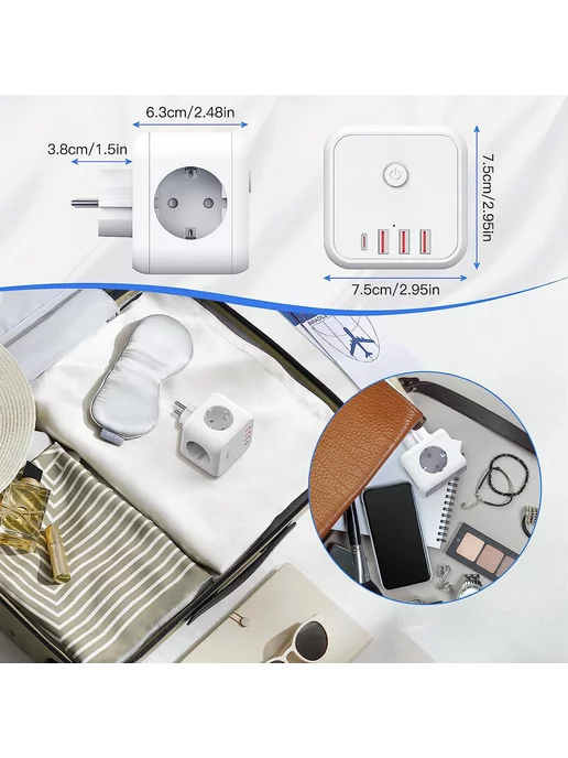 Take_Care_official Тройник разветвитель для розетки с USB, белый, фото 5