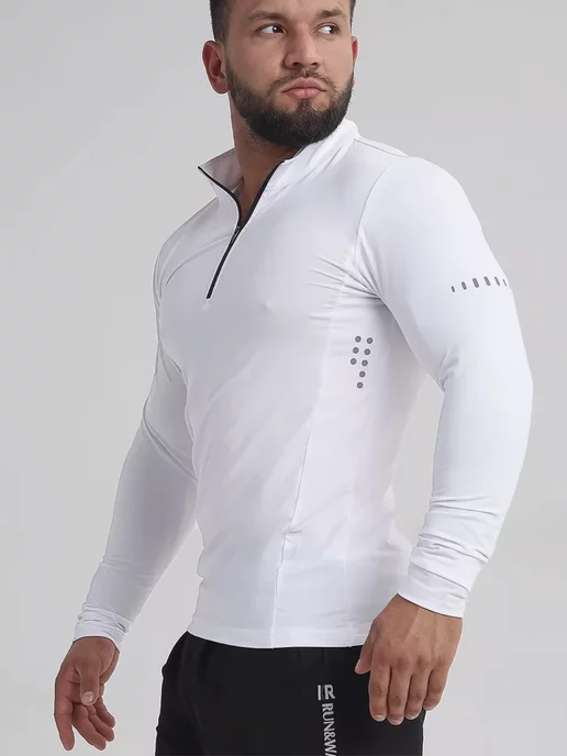 Roksport Лонгслив спортивная кофта с длинными рукавами на молнии, белый, фото 3