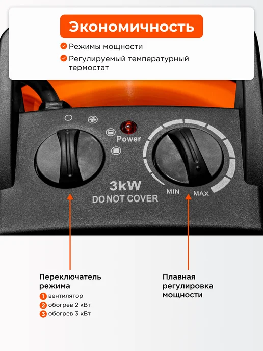 Ecoterm Тепловая пушка электрическая для дома 3000 Вт с термостатом, 3000 Вт, фото 3
