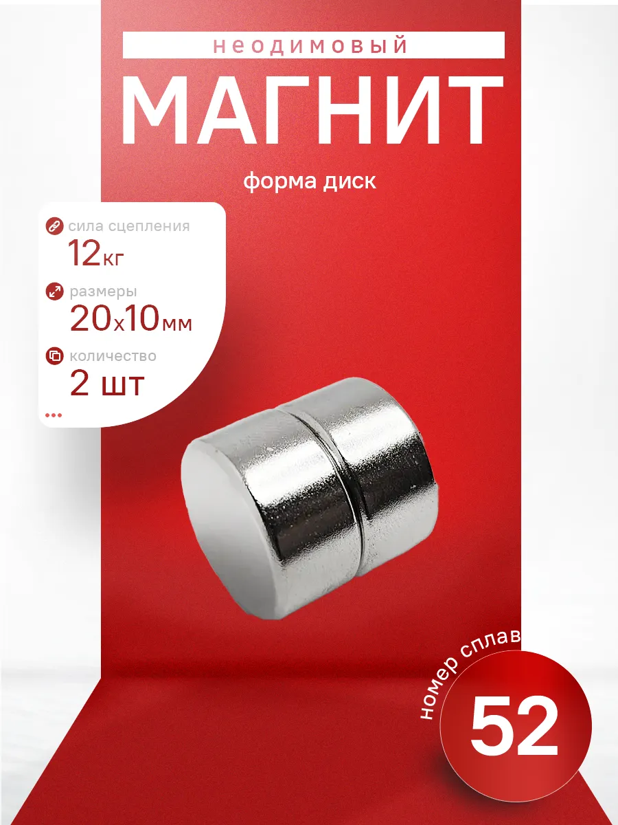 Неодимовый магнит диск 20х10 мм 2 шт