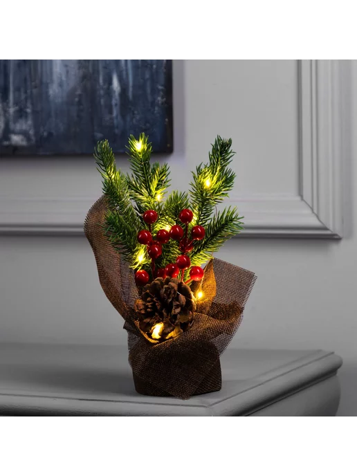 Luazon Lighting Елка настольная новогодний декор c гирляндой на батарейках, зеленый, фото 2