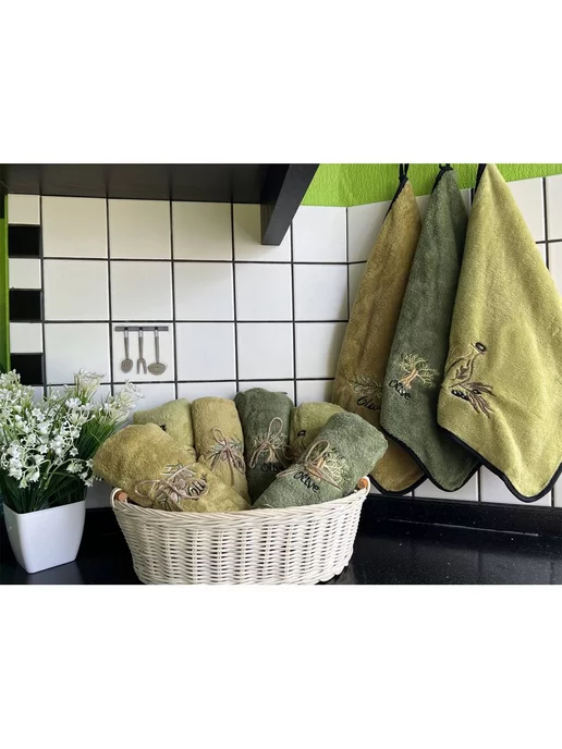 JoyGo Кухонные полотенца из микрофибры с петелькой набор, зеленый, фото 3