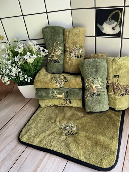 JoyGo Кухонные полотенца из микрофибры с петелькой набор, зеленый, фото 6