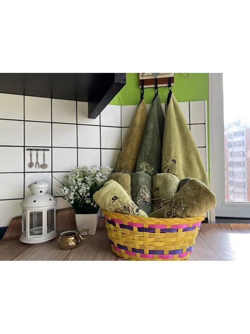 JoyGo Кухонные полотенца из микрофибры с петелькой набор, зеленый, фото 7